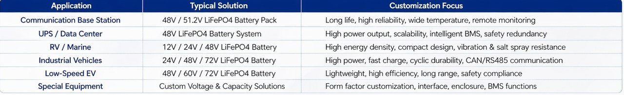 Special equipment custom battery application